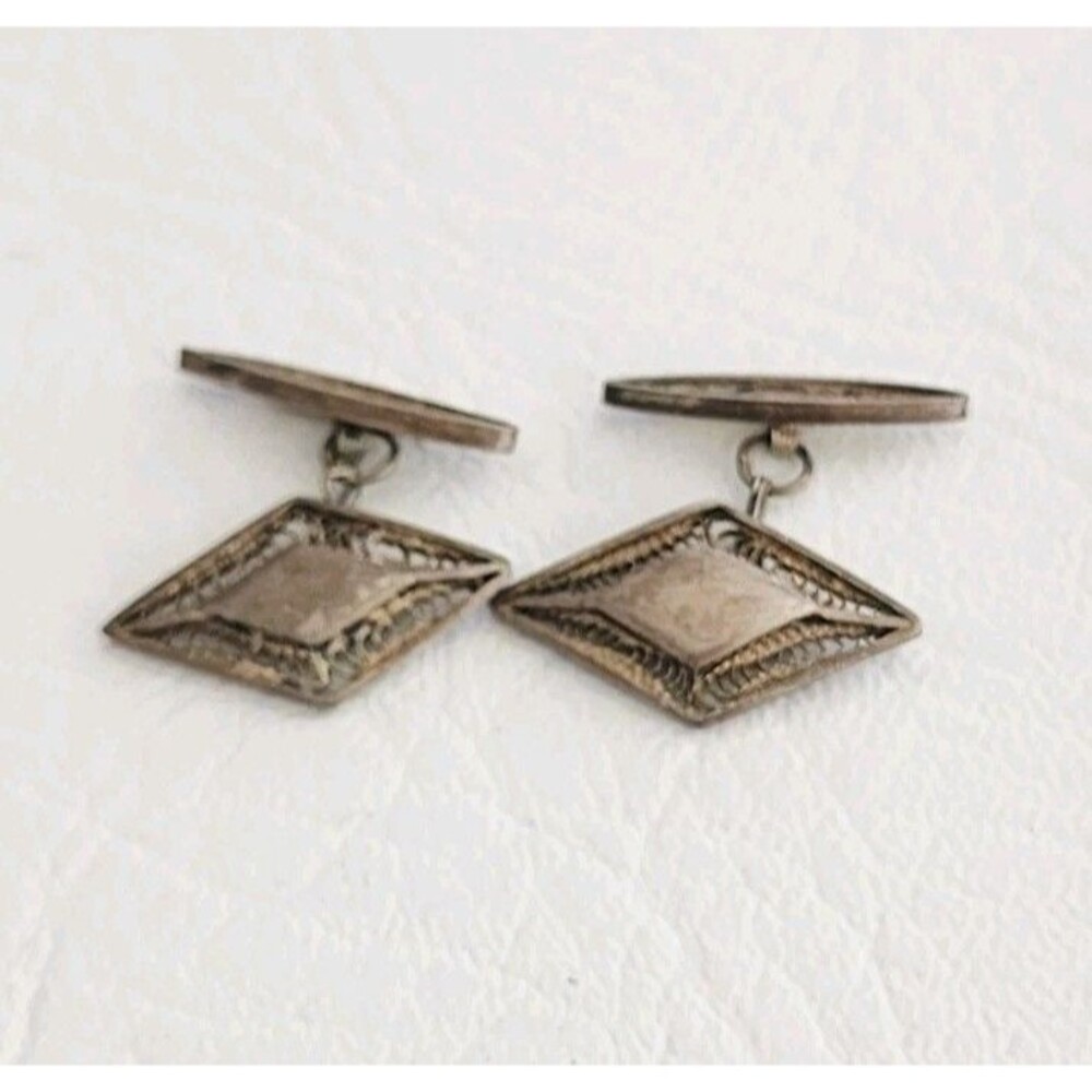 Vintage Sterling Silver Id  Filigree Cufflinks 1"